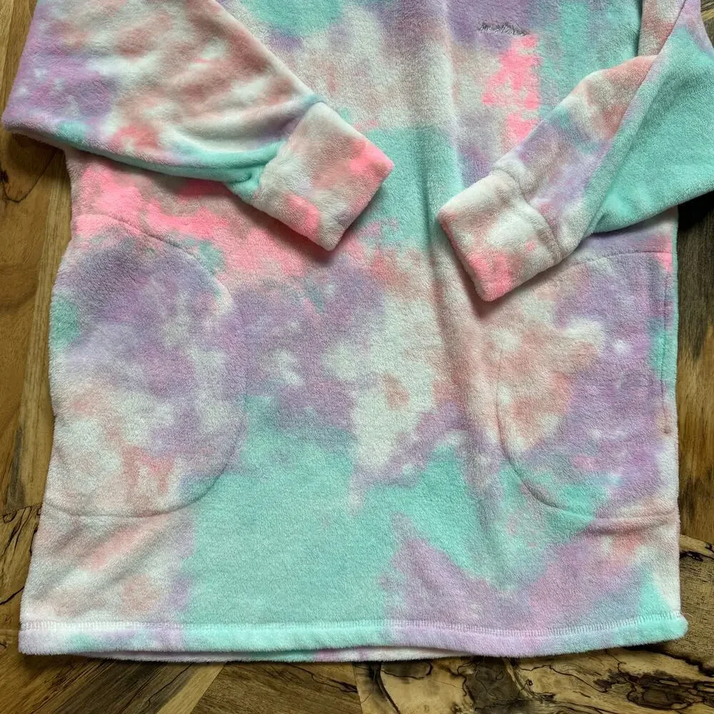 Justice Girls Plush Oversized Hoodie Sleep Shirt Tie Dye Lounge Wear Size S/M